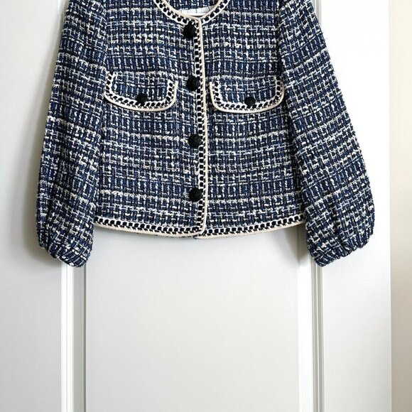 Women's VERONICA BEARD Brim Cropped Tweed Jacket in Navy Multi Size 4 - Picture 3 of 11